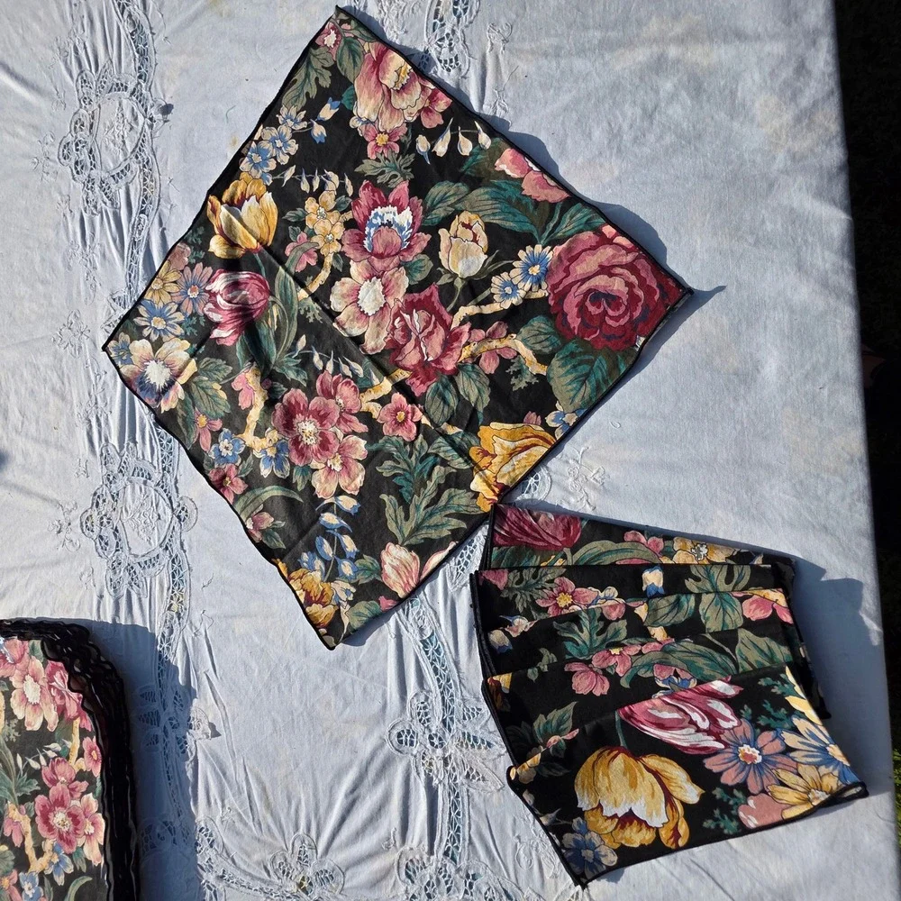 VTG Floral Placemat & Napkin Set of 6 Cottage Table Decor Dinner Party Blue Pink
